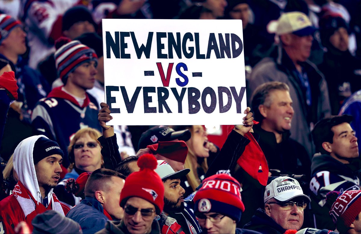 Nobody has had it harder than Patriots fans in the last 25 years. Forget the minuscule wins, nobody has had bigger losses:

▫️3 Wild Card Losses 
▫️2 Divisional Round Losses
▫️4 AFCCG Losses 
▫️3 Super Bowl Losses
▫️QB Season Ending Injury (2007)
▫️QB Suspended (2016)
▫️6 years