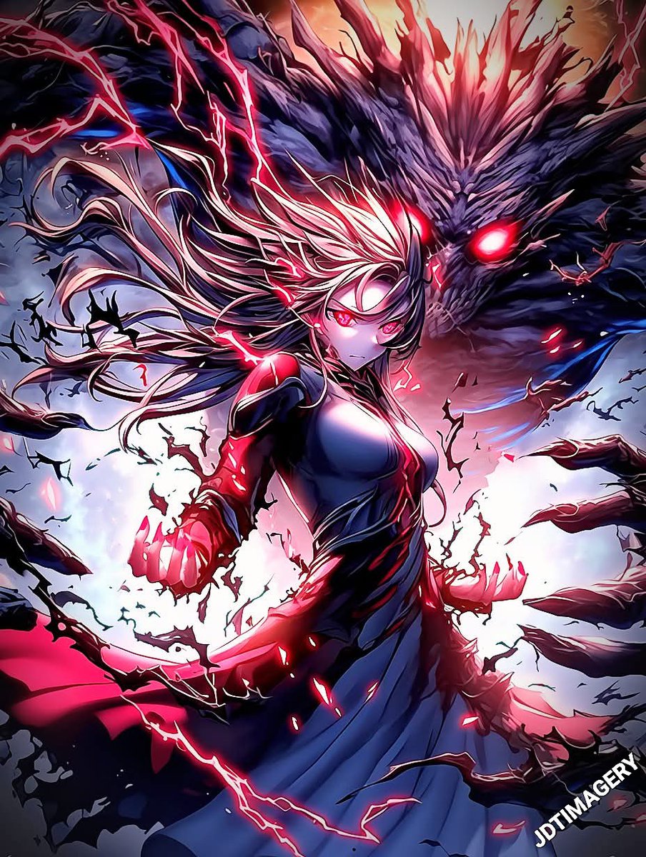 From depths of night where chaos brews, A warrior stands, her power unshackled. With crimson fire and lightning's might, She battles darkness through the night.
A demon's roars, its eyes aglow, Clashing wills in a cosmic show. Her hair flows wild, a blazing stream, Defying fate,