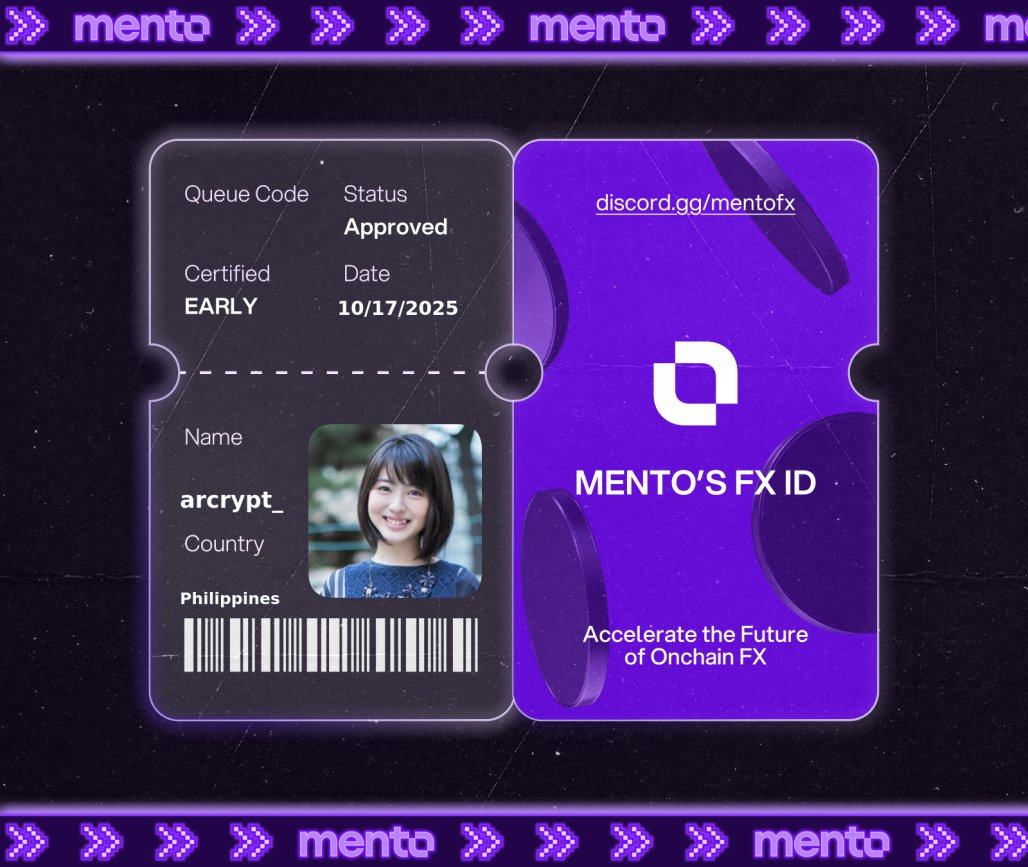 mikutil0's tweet image. I’m now verified early to the global onchain FX layer, with my Mento FX ID.

The future of money runs here w/ @MentoLabs

fx/acc 

discord.gg/mentofx