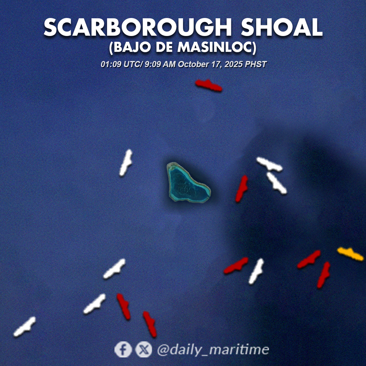 Pacific_Brief's tweet photo. 📍 Scarborough Shoal Oct 17, 025, | 9:09 AM PHT
7 China Coast Guard + 7 militia vessels shadow 🇵🇭 BRP Teresa Magbanua (total 16). Their constant presence in waters they don’t own reflects a silent campaign—intimidate, normalize, and claim.
⚠️ Stay alert, stay informed.
#WPSWatch https://t.co/Jt0FPNV9vB