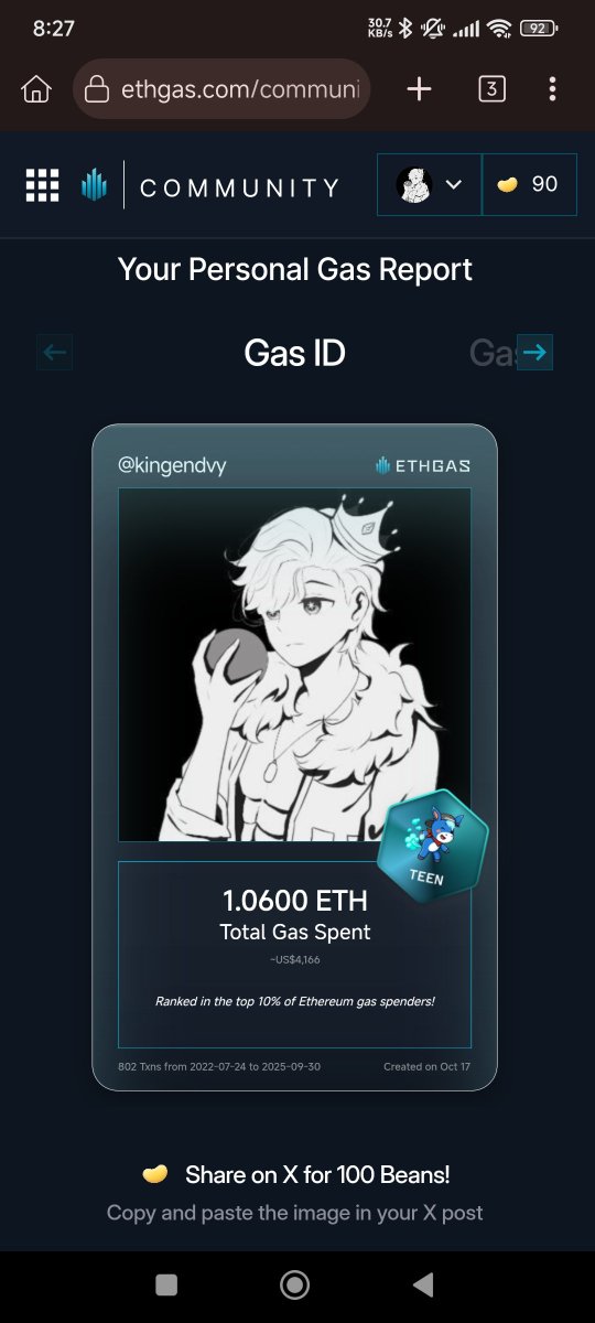 Discovered my Gas ID via ETHGas - turning my gas spend into rewards 🫘

As a Teen Jack, I've spent 1.06 ETH on gas but earned 490 Beans back.

Get your Gas ID and Beans here: ethgas.com/community/gas-…