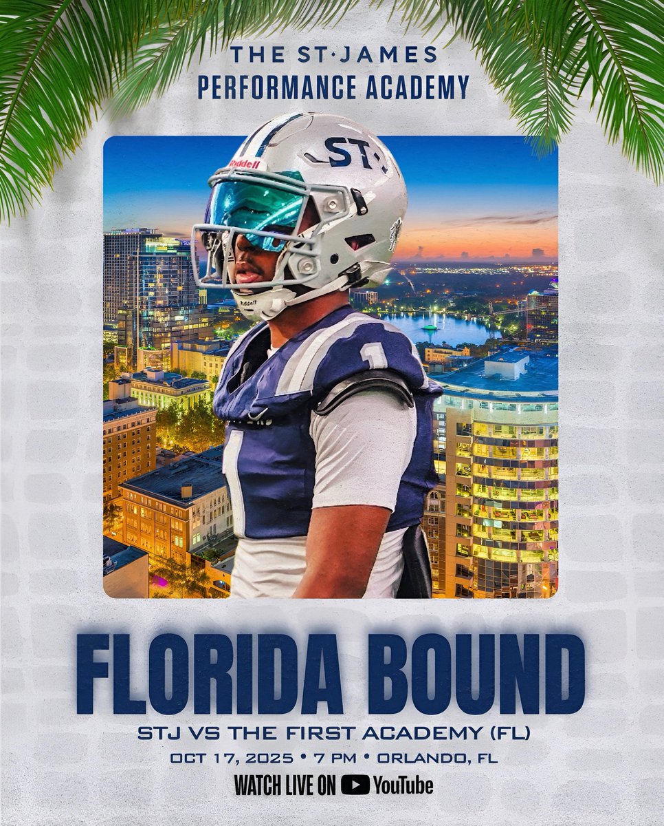 From the DMV to the Sunshine State — The St. James Performance Academy is on the move. This week, the mission takes us to Orlando, Florida for a showdown with The First Academy (FL) — one of the state’s premier programs, currently ranked No. 82 nationally.

📅 Friday, October 18,