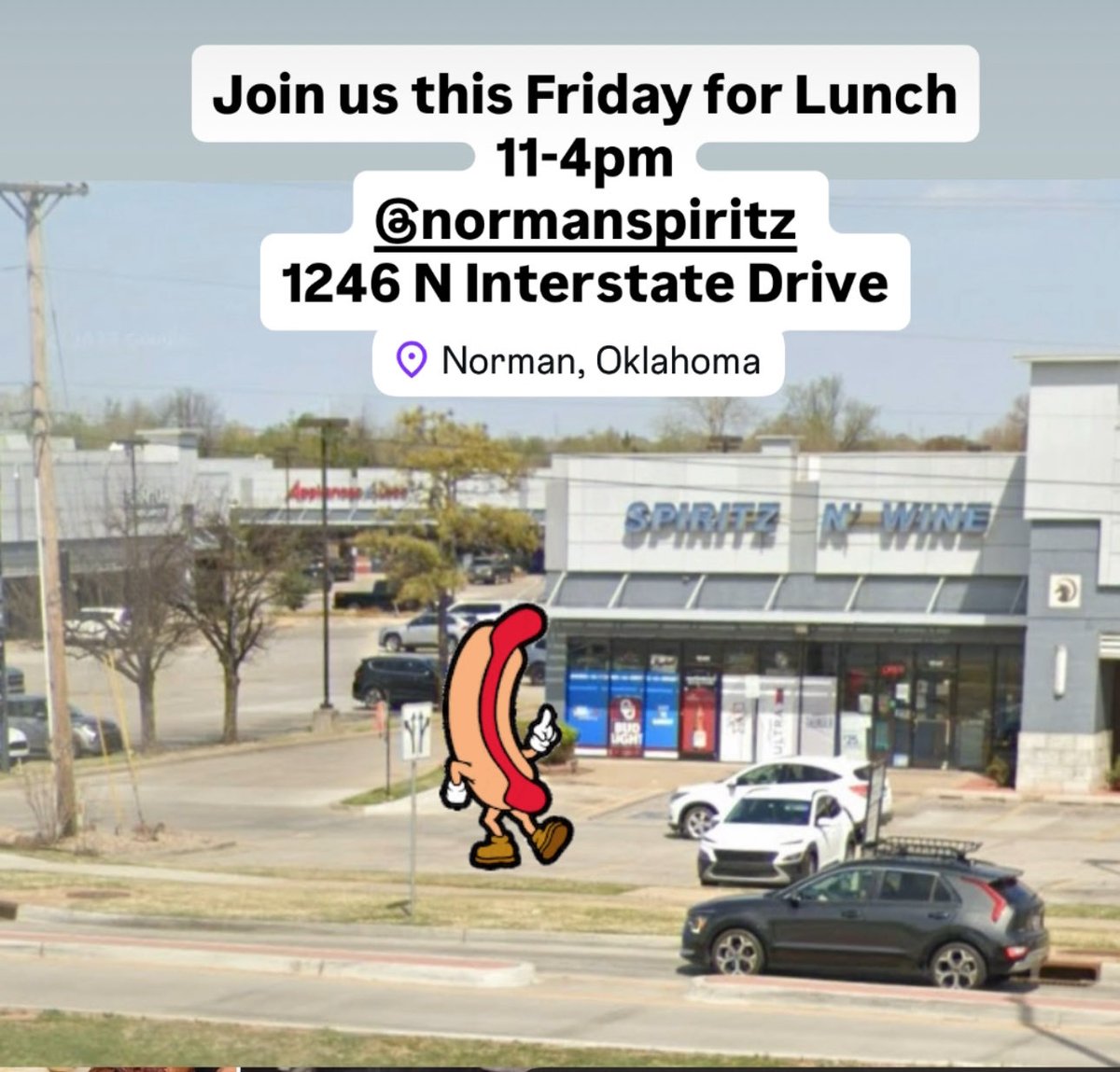 HotDogOKC's tweet photo. Join us tomorrow!
11-4pm
Spiritz N Wine
1246 N Interstate Drive
Norman, OK 
🌭🌭🌭 https://t.co/elL01nyL7G