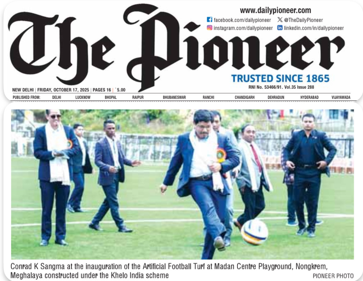 Conrad K Sangma at the inauguration of the Artificial Football Turf at Madan Centre Playground, Nongkrem,
Meghalaya constructed under the Khelo India scheme 

<a href="/SangmaConrad/">Conrad K Sangma</a> <a href="/CMO_Meghalaya/">CMO Meghalaya</a> <a href="/kheloindia/">Khelo India</a> <a href="/DiprMeghalaya/">DIPR Meghalaya</a>