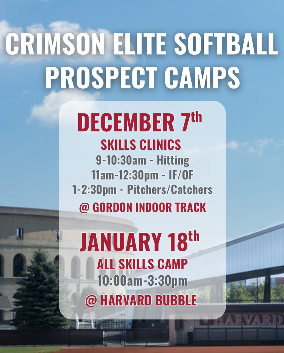 More camps in Cambridge coming up! 

Use the link below to check them out! 

crimsonelitesoftball.totalcamps.com/About%20Us

#GoCrimson