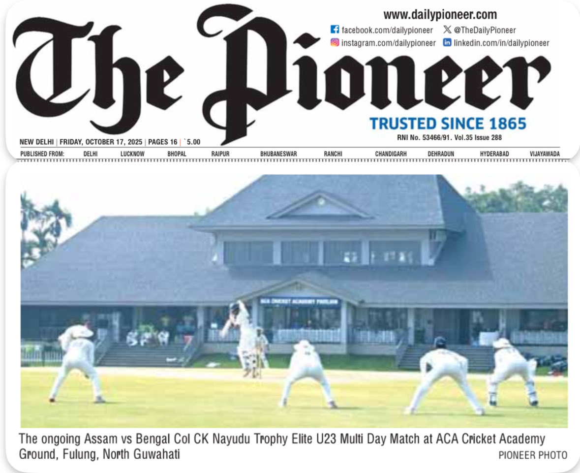 The ongoing Assam vs Bengal ‘Col CK Nayudu Trophy Elite U23 Multi Day Match’ at ACA Cricket Academy
Ground, Fulung, North Guwahati 

<a href="/himantabiswa/">Himanta Biswa Sarma</a> <a href="/lonsaikia/">Devajit LON Saikia</a> <a href="/BCCI/">BCCI</a> <a href="/mygovassam/">MyGov Assam</a> <a href="/tarangagogoi/">Taranga Gogoi</a> <a href="/assamcric/">Assam Cricket Association</a>
