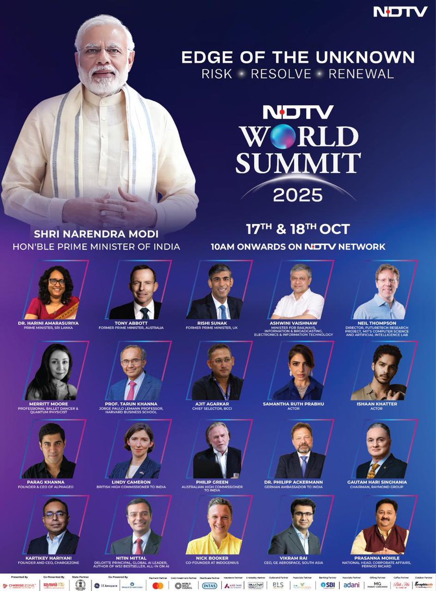 The #NDTVWorldSummit begins today. A terrific line-up of speakers and sessions.

Look forward to hosting you, if you’re attending.

The 2 day event will be streaming live across <a href="/NDTV/">NDTV</a> TV &amp; digital platforms.

Starts 10AM. 🌏❤️