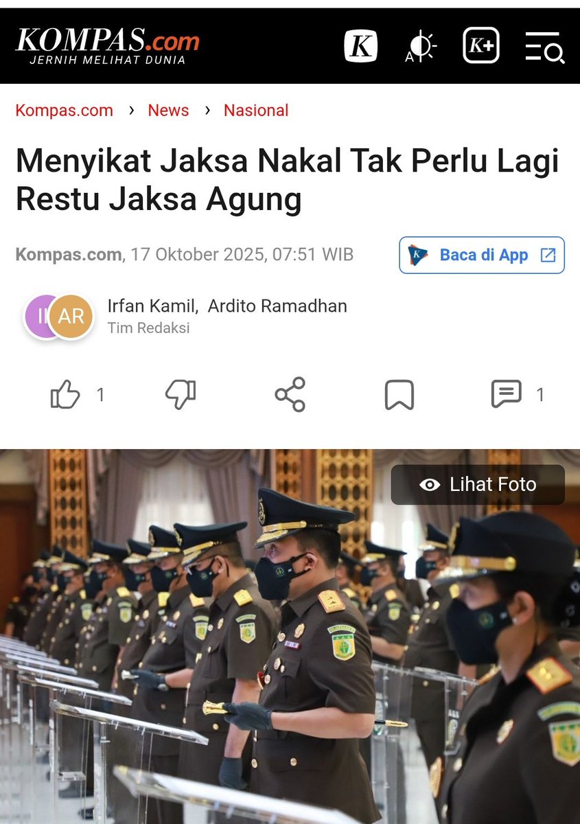 Nah, gini dong 👏👏👏
Langkah tegas seperti ini yang ditunggu publik, menyikat jaksa nakal tanpa perlu lagi izin ke Jaksa Agung.

Semua harus sama di mata hukum, tidak ada yang istimewa hanya karena seragam atau pangkat ⚖️