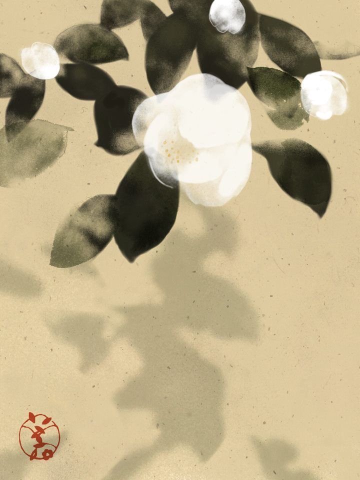 Camellia and shadows by Mito Hidetoshi (born 1955), a contemporary Nihonga (Japanese-style) painter from Tokyo
#art #japanesearts #finearts
 #luizsantosarts
