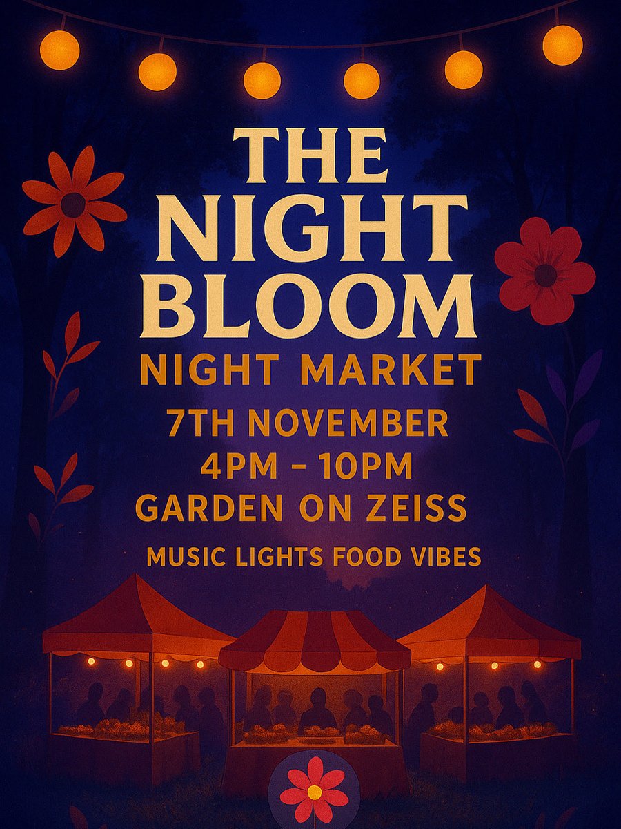 ✨ The Night Bloom – 7 November ✨
A night market under the stars 🌙 Garden on Zeiss, Honeydew (Cnr Taylor &amp; Zeiss Rd) 4PM – 10PM.
🎶 live music, 🛍️ vendors , 🍔 food, 🌸 craft &amp; art stalls,💫vibes.
Bring your friends, family, &amp; festive spirit let’s end the year with a Bloom! 🌷