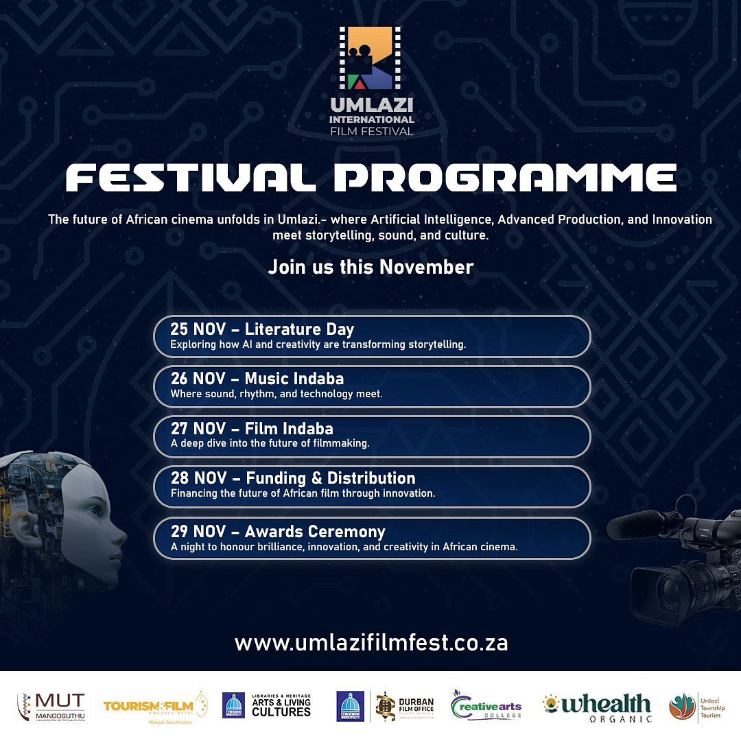 🎬 Umlazi International Film Festival | 25–29 Nov 2025

Join us as the future of African cinema unfolds in Umlazi where AI, storytelling, and innovation meet! MUT is proud to support this creative celebration shaping Africa’s film future.

🔗 umlazifilmfest.co.za

#MUT
