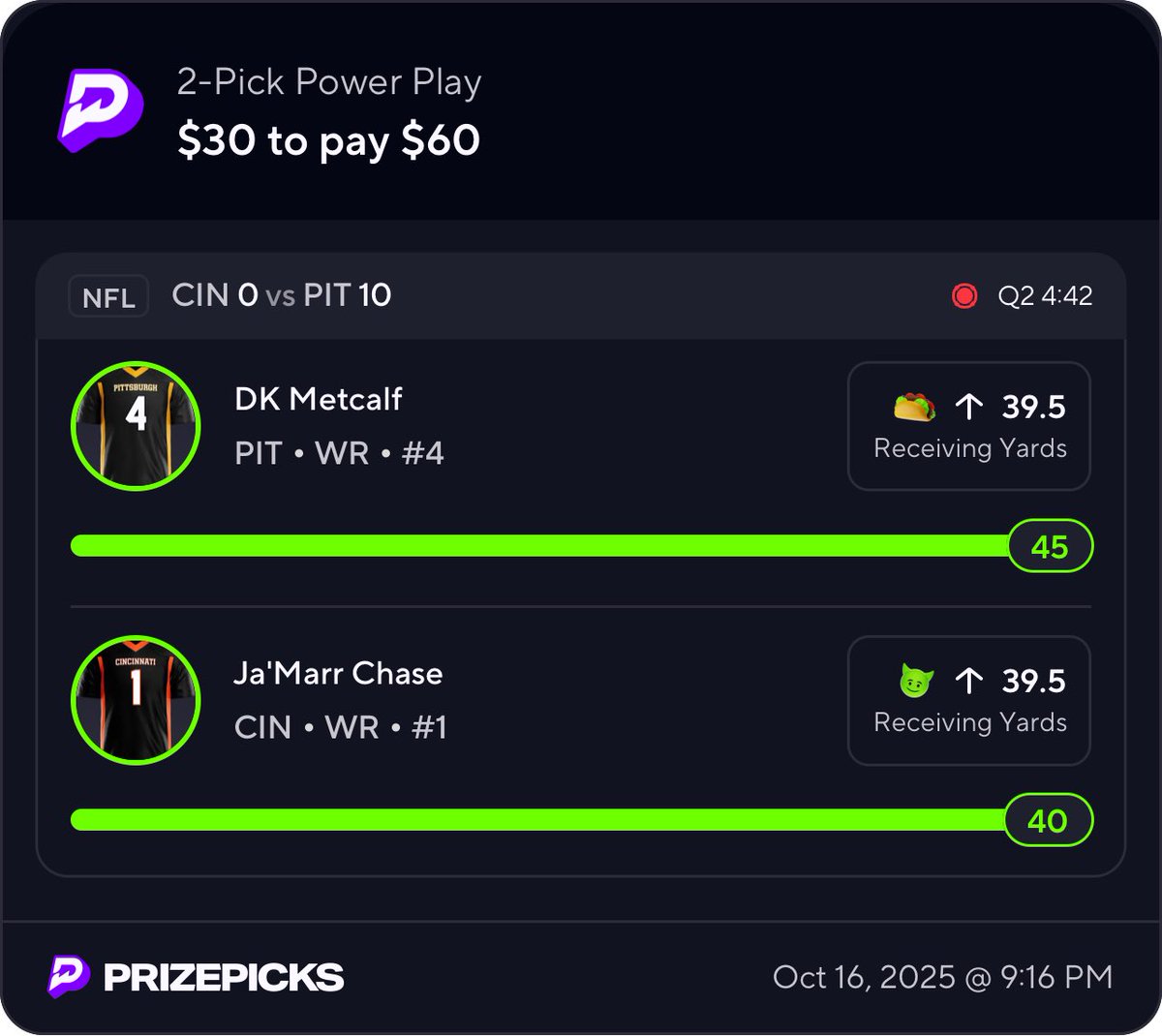 parlay_plug's tweet image. JUST LIKE THAT, SWEEP THE TACOS 🧹

ANOTHER 1H BANG💰. 

📊: @propsbotai 🤖

👨🏾‍💻: CODE “PARLAYPLUG” for 50% OFF📉. 

#PrizePicks #NFLProp #DailyFantasy #GamblingTwitter #SportsBettingX #PrizePicksNFL #GamblingX