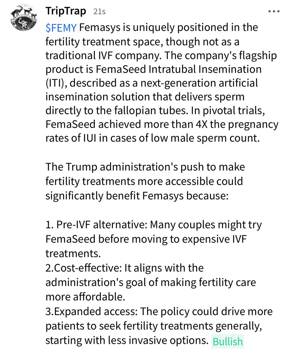$FEMY Femasys is uniquely positioned in the fertility treatment space for the Trump  administration’s push to make fertility treatments, more accessible!!
🔥🔥