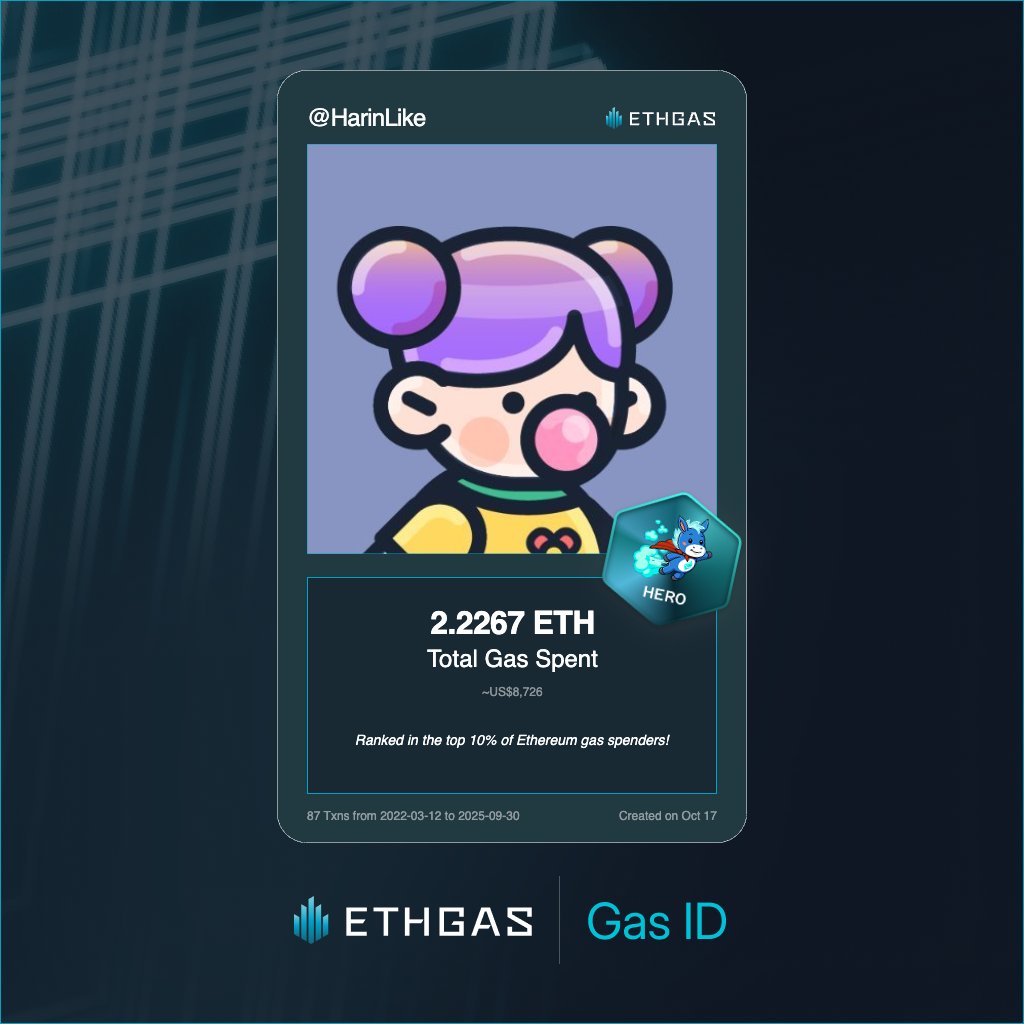 I swear I’m a reasonable person…
didn’t ape into gas wars…
and yet… ONE wallet. ONE. 😭
Check your gas sins here 💨👇

Get your Gas ID and Beans here: ethgas.com/community/gas-…