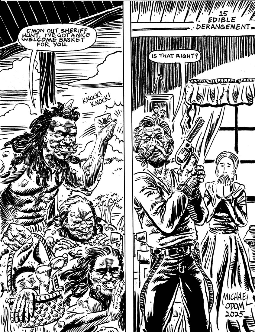 MichaelOdomArt's tweet photo. Night Fifteen of #drawlloween #inktober 2025: "Edible Derangement". #halloween #halloween2025 #inktober2025 #drawlloween2025 #bonetomahawk #cannibal #western https://t.co/bmZ502tHxt