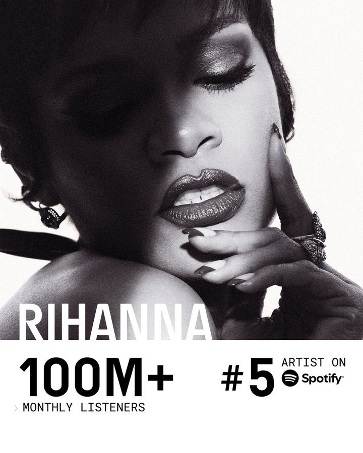 BadgalBruno's tweet photo. SUPREMA, @rihanna alcançou o número de 100 milhões de ouvintes mensais na plataforma @Spotify ! https://t.co/6sutfpOVvT