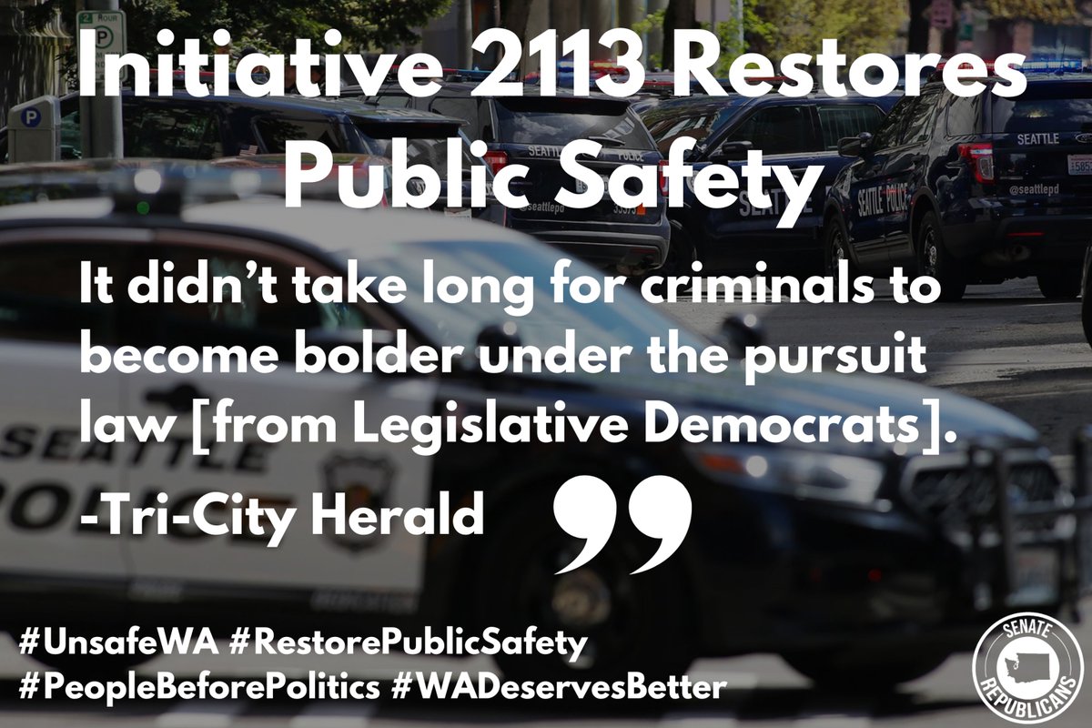 #tbt After rounds of "Defunding the police" and anti-public safety laws, there came good news. Initiative 2113 became law last year, signed by 430,000+ people, repealing WA Democrats' HB 1054 from 2021. Police can now pursue criminals again. #waleg

@mynorthwest: