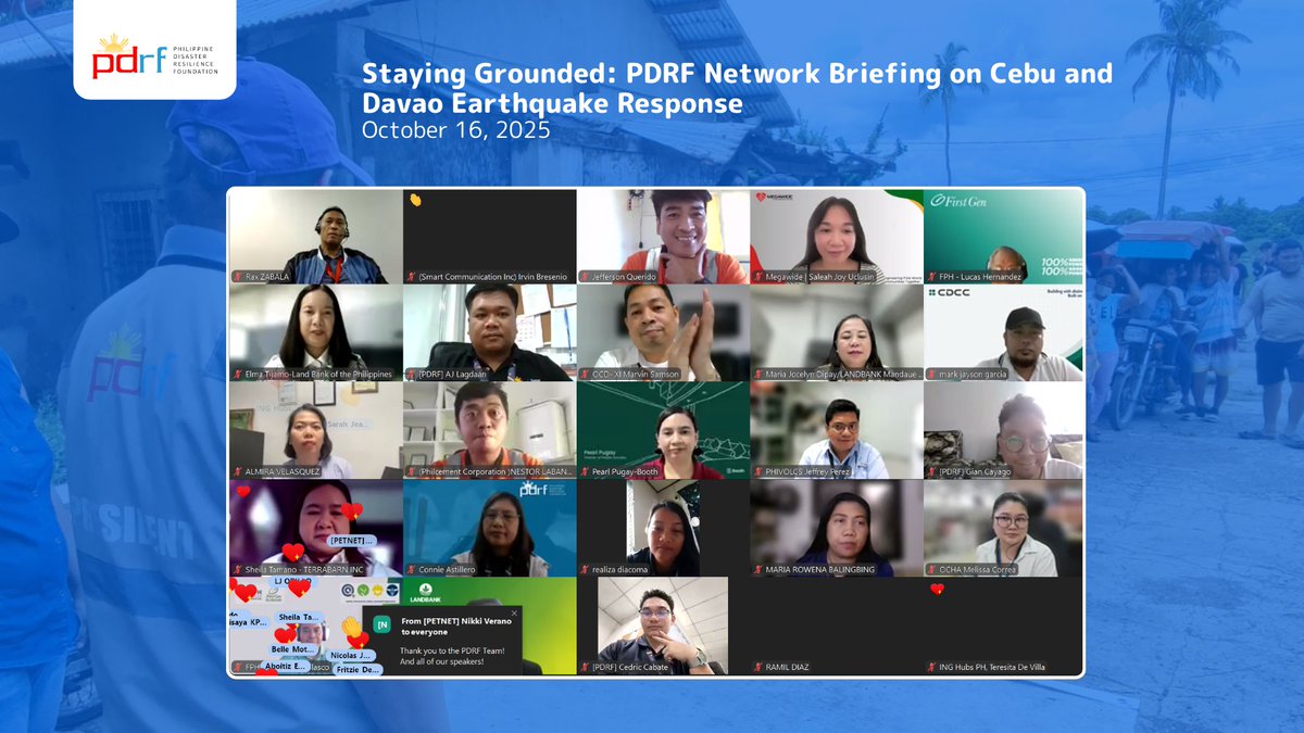 #PDRFinAction: The PDRF Emergency Operations Center convened 400+ partners for a briefing on ongoing response efforts in Cebu and Davao. Together with <a href="/phivolcs_dost/">PHIVOLCS-DOST</a>, <a href="/civildefensePH/">Civil Defense PH</a>, and our network, we continue working to support affected communities. #ResilientPH