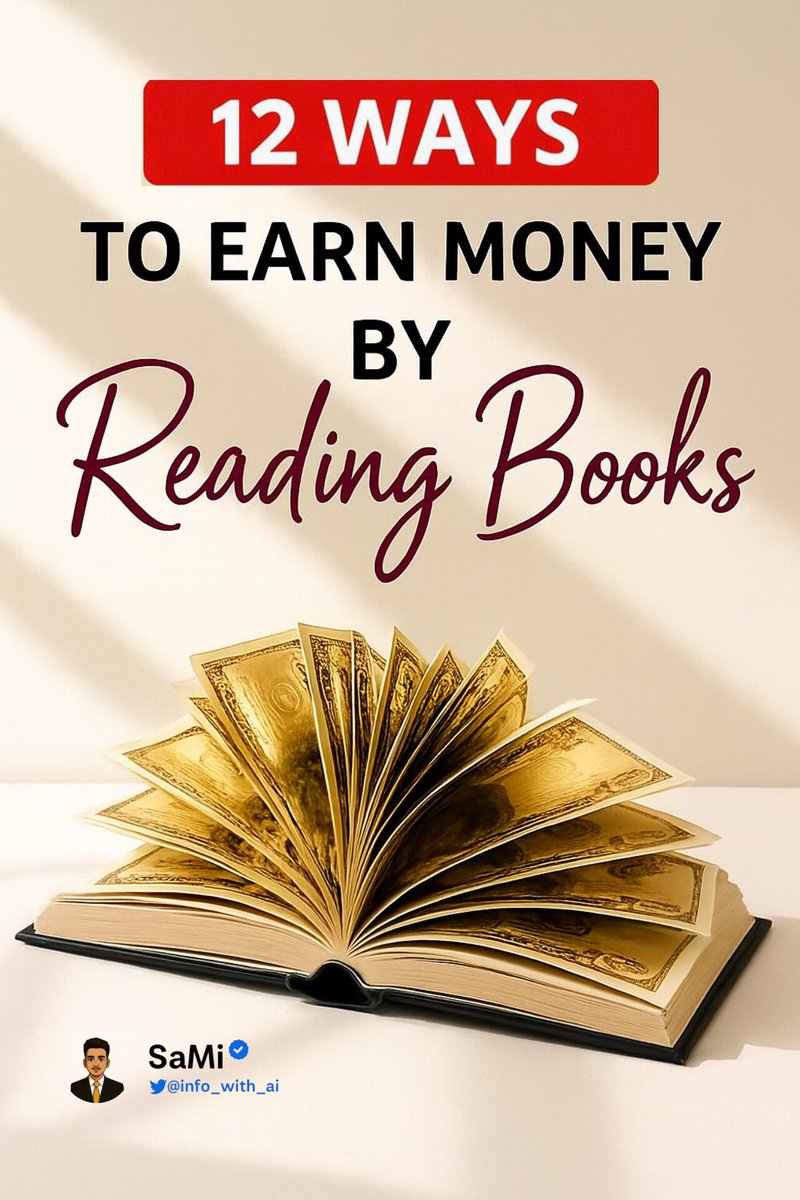 info_with_ai's tweet image. Earns $400/hour just by reading BOOKs.

I made a guide showing 12 proven methods to make $2,000/week doing the same.

It’s worth $149, but I’m giving it away FREE for 24H

To claim yours:
→ Follow @info_with_ai
→ Like ❤️
→ Repost 🔁 [MUST]
→ Comment “SEND” (so I can DM u)