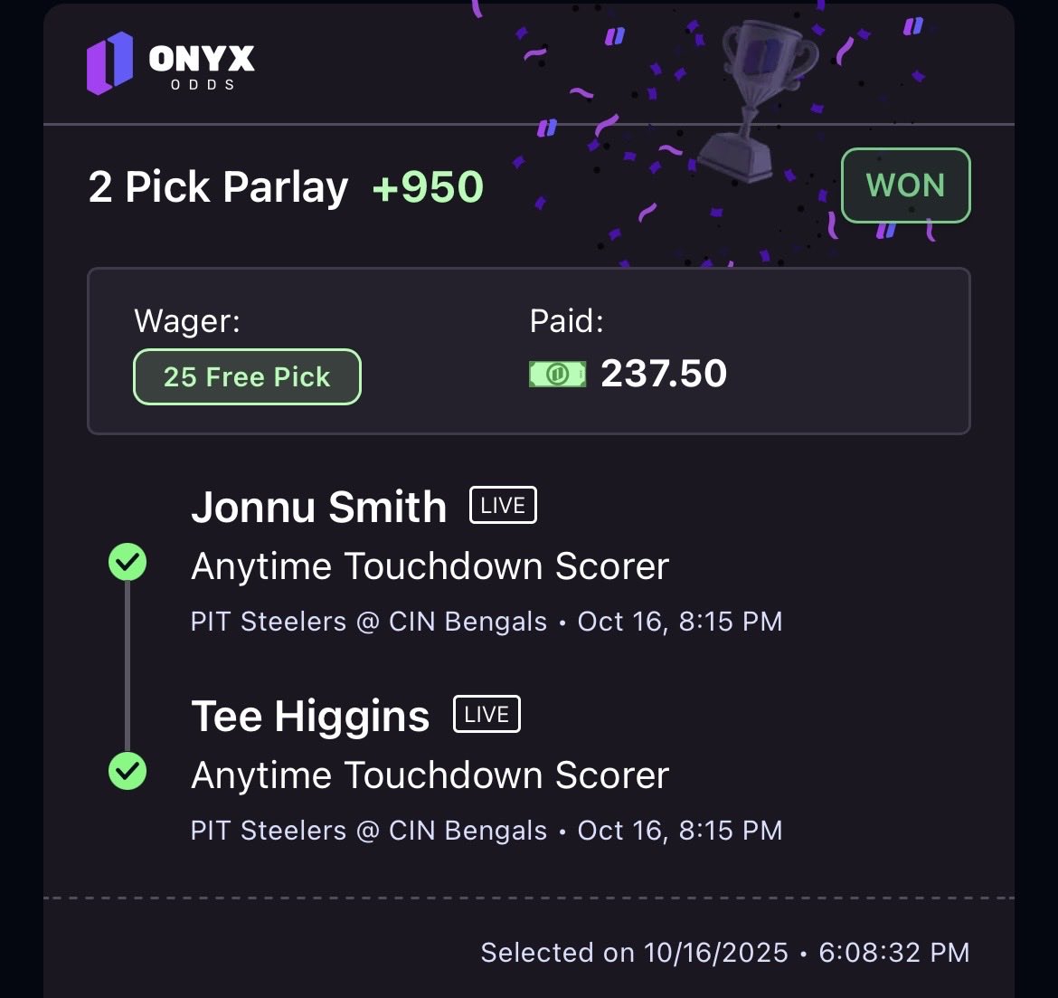 $25 BONUS BET 

$237.50 PROFIT ✅

Posted live in the discord 👇 

discord.gg/WjRjDFvCm