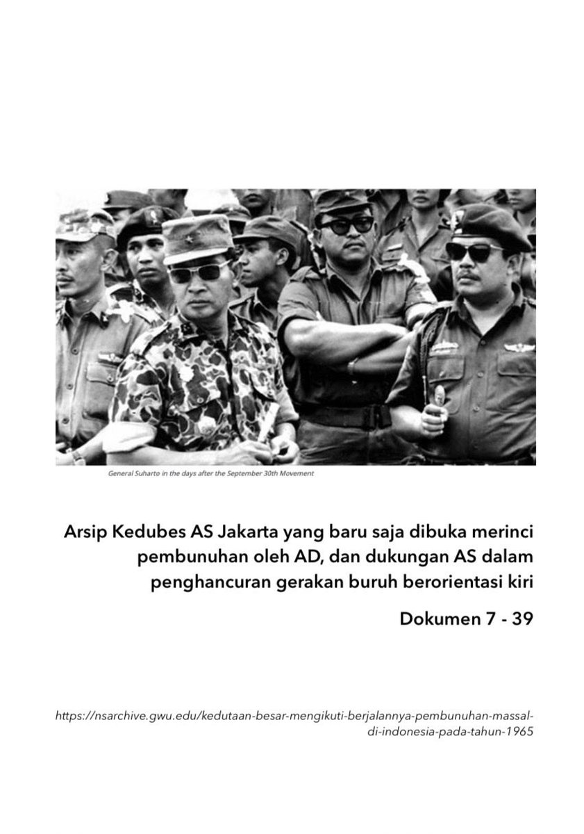 DOKUMEN 7 - 39, ARSIP KEDUBES AS JAKARTA YANG BARU DIBUKA MERINCI PEMBUNUHAN OLEH AD DAN DUKUNGAN AS DALAM PENGHANCURAN GERAKAN BURUH BERORIENTASI KIRI
Tahun 1965-1967

Unduh : tinyurl.com/2an63s9c

#catatannusantara