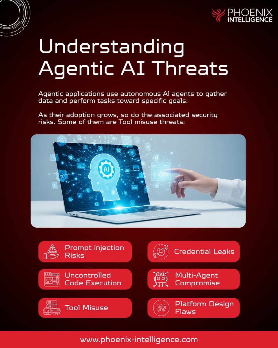 PhoenixAI_Lab's tweet image. Agentic AI is transforming enterprises — but innovation without security is risky. From prompt injections to multi-agent threats, your AI ecosystem can be at risk.
At Phoenix Intelligence, we build secure AI solutions to harness Agentic AI safely. 🔐
#agenticai #aisecurity