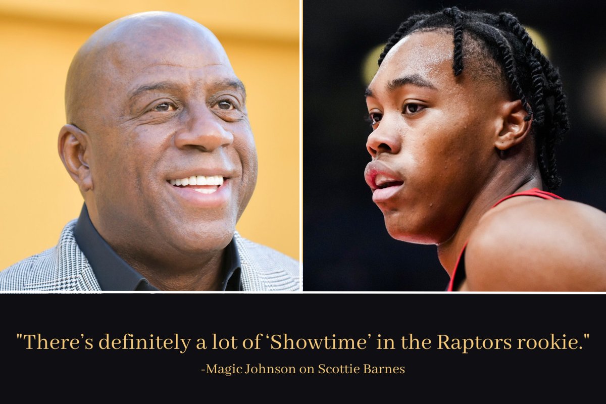 PensareBBall's tweet photo. Magic Johnson vs. Scottie Barnes through their first 4 years (per 100)

Magic Johnson 
22.8 points 
10.8 rebounds 
11.3 assists 
4.8 turnovers 
54.8 2P%
16.3 3P%
78.5 FT%

Scottie Barnes
24.5 points 
10.6 rebounds 
7 assists 
3.3 turnovers  
52.2 2P%
30 3P%
76.1 FT% 

Go cry about it.