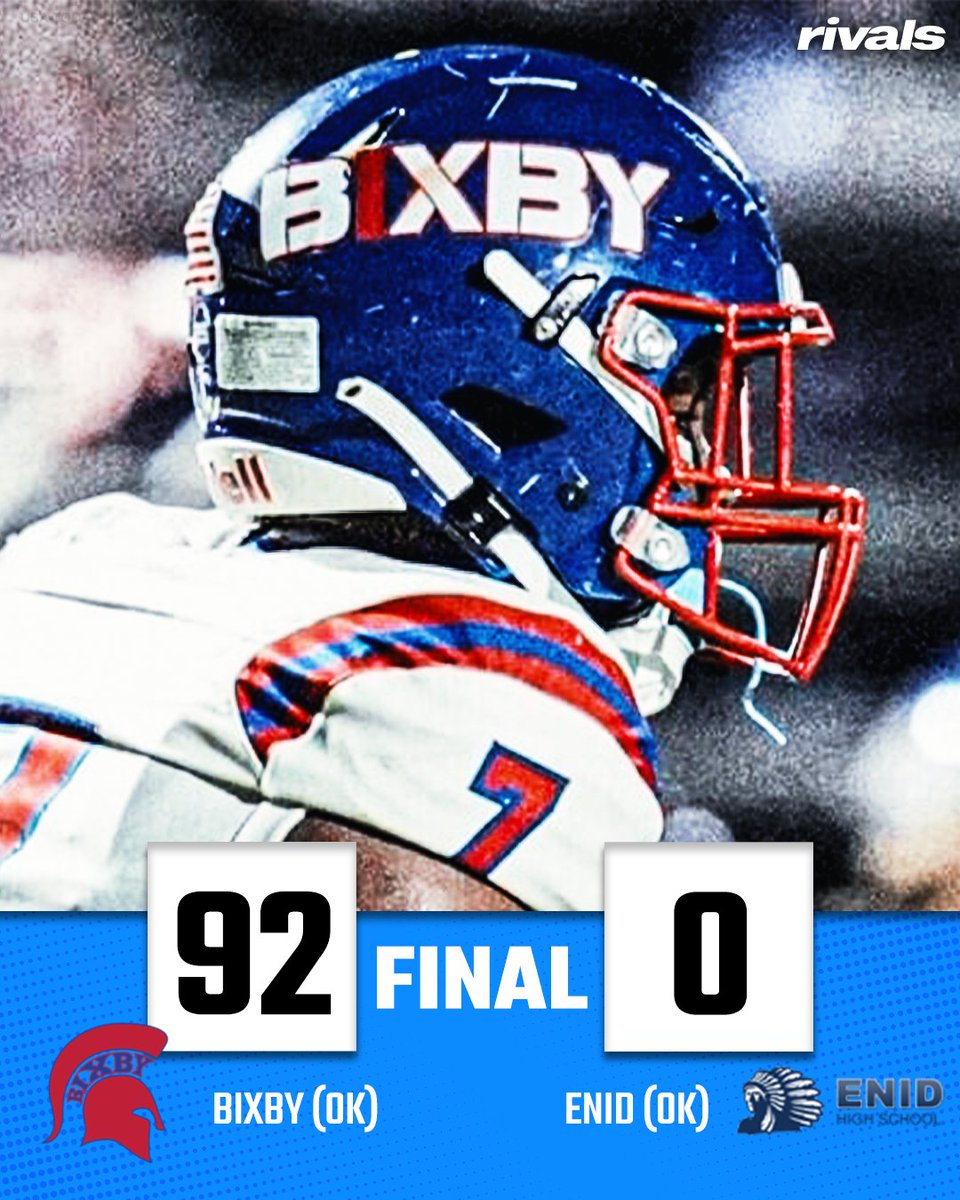FINAL: Bixby (OK) beats Enid 92-0👀🔥

The Spartans are ranked the No. 1 team in the nation via Massey Ratings

Recap: on3.com/high-school/ne…