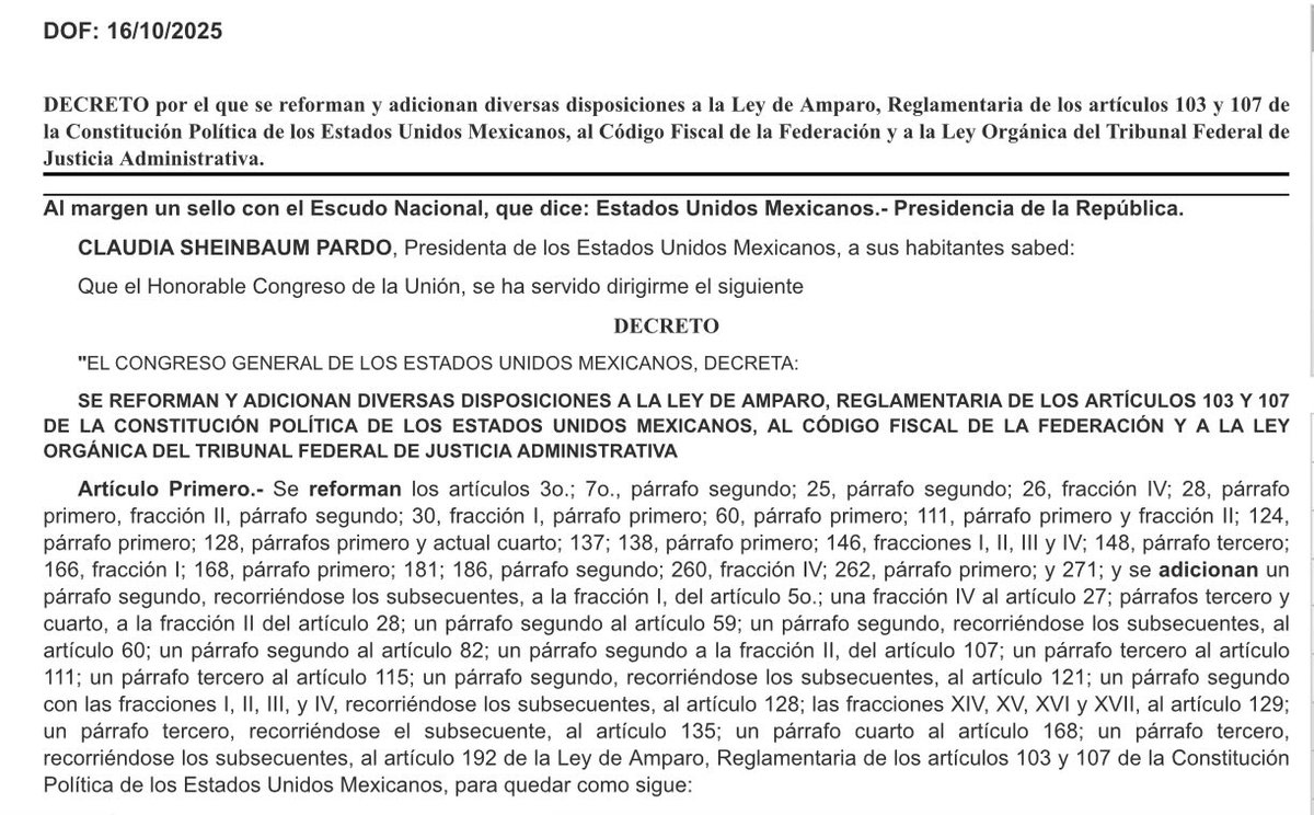 Oootro paso más hacia la república bananera que tanto soñó el señor de Palenque.

Hoy se publica la reforma al vapor de la ley de #Amparo 

dof.gob.mx/nota_detalle.p…