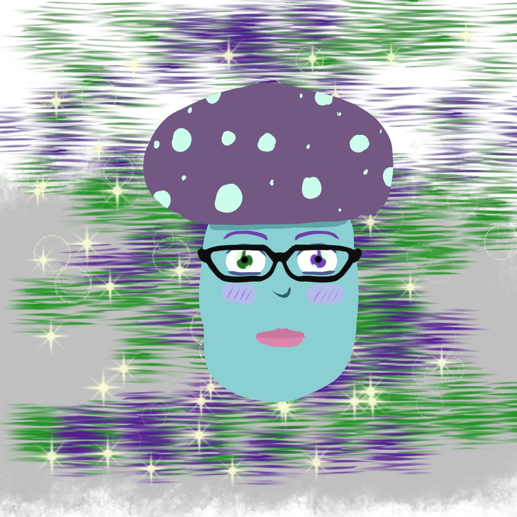Wintrfang's tweet photo. @GrandmaGracieB Hello this is me! I'm a Wizard (that turned myself into a mushroom) I currently stream as the mushroom model I made and rigged (badly) but have been thinking about getting a new design anyways... but no worries if I don't get it. Key features is fangs and green and purple eyes. https://t.co/yegHrJZZN6