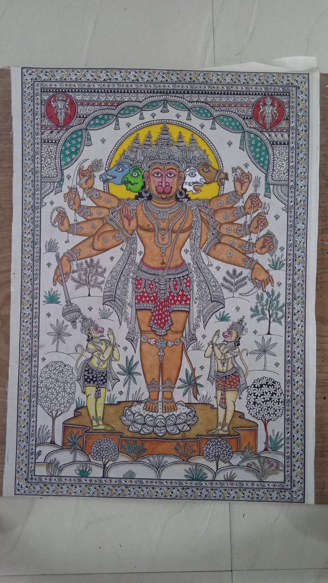 Panchmukhi Hanuman on tussar silk.
Size - 30/20 inches
Cost - 14,500