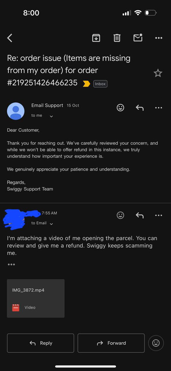 vanithashok1's tweet photo. @Swiggy @SwiggyCares Customer service refused to listen, ended the chat mid-conversation, and later emailed saying they couldn't help. By then, she had already contacted another Swiggy email she'd used before—details in the next post.
#BadService #Swiggy https://t.co/FmdmR77BM7