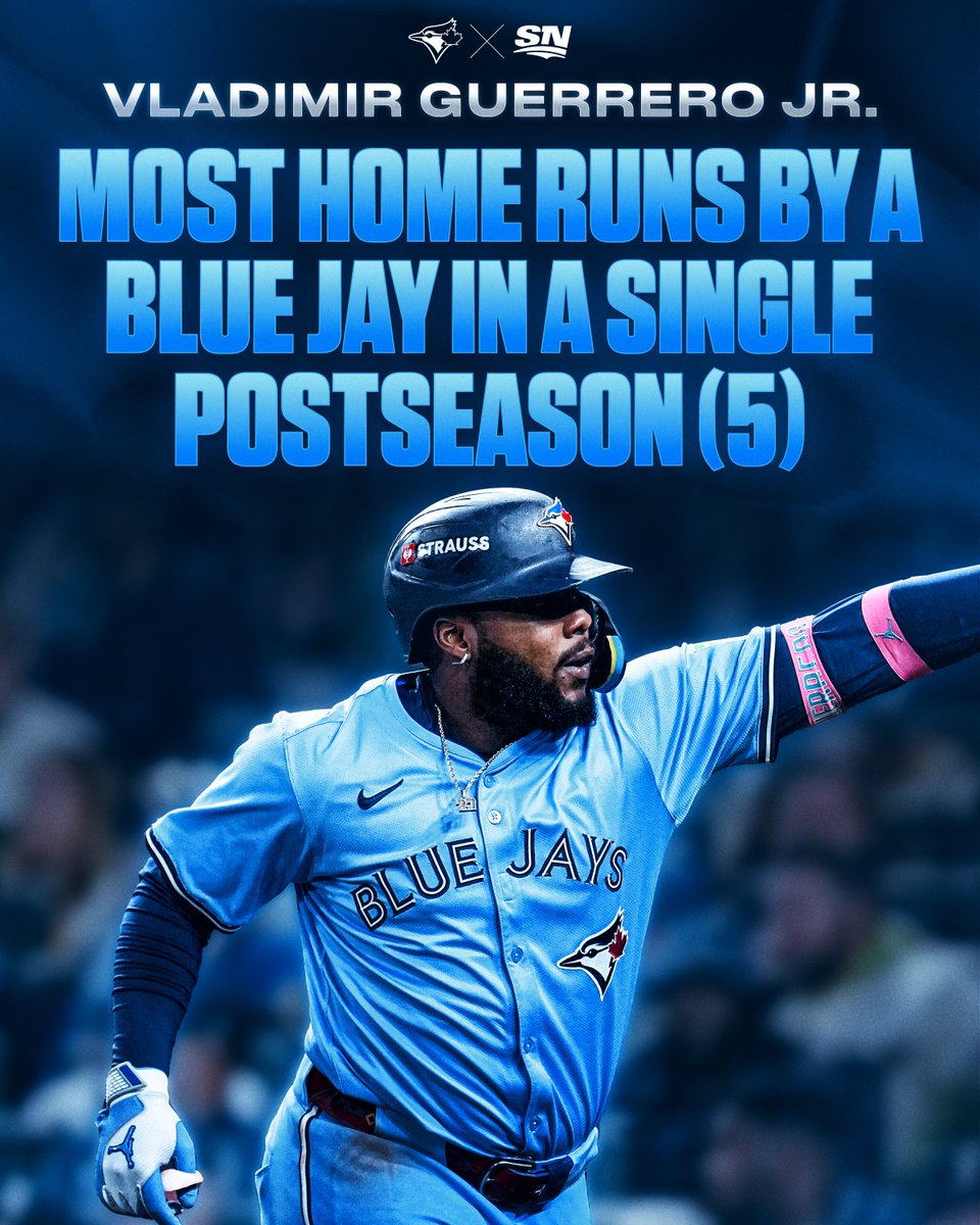 #POSTSEASON HISTORY FOR VLADDY 🙌

Vladimir Guerrero Jr. passes José Bautista (2015) for the most home runs by a Blue Jay in a single Postseason 💥