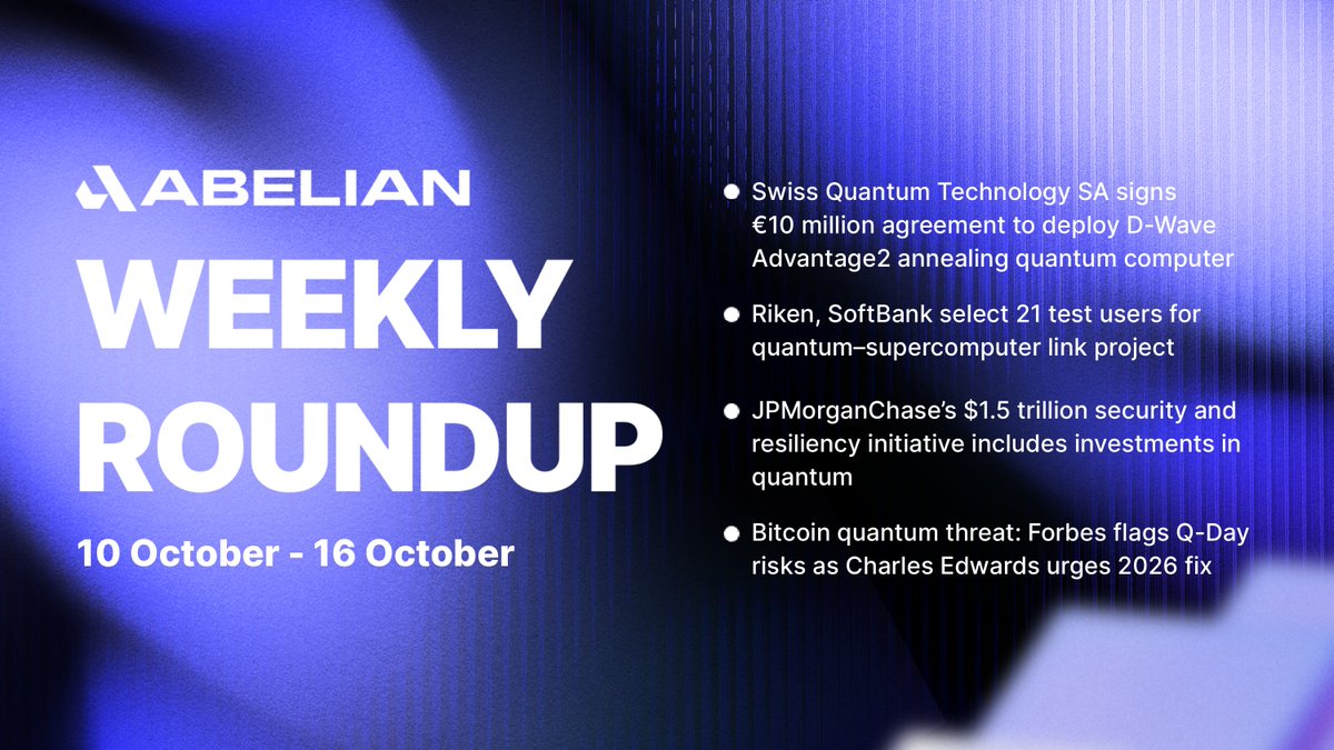 PQabelian's tweet image. 🗞 Quantum Computing #WeeklyRoundup (10 October - 16 October)

Let’s find out what happened last week in the #QuantumComputing industry. 

#TechNews #PQAbelian #Abelian 

● Swiss Quantum Technology SA signs €10 million agreement to deploy D-Wave Advantage2 annealing quantum…