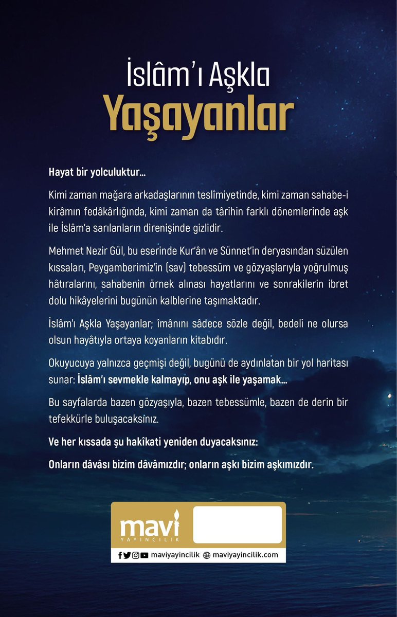 <a href="/mehmetnezirg/">mehmet nezir gül</a> ağabeyin kaleminden İslam’ı Aşkla Yaşayanlar kitabımının ilaveli yeni baskısı Mavi Yayıncılıktan çıktı. Örnek hayatların, zorlu mücadelelerin yer aldığı olaylar bize deniz feneri olacaktır. Müslümanlık; iman, cihad ve aşk demektir. Emeği geçen herkese teşekkürler