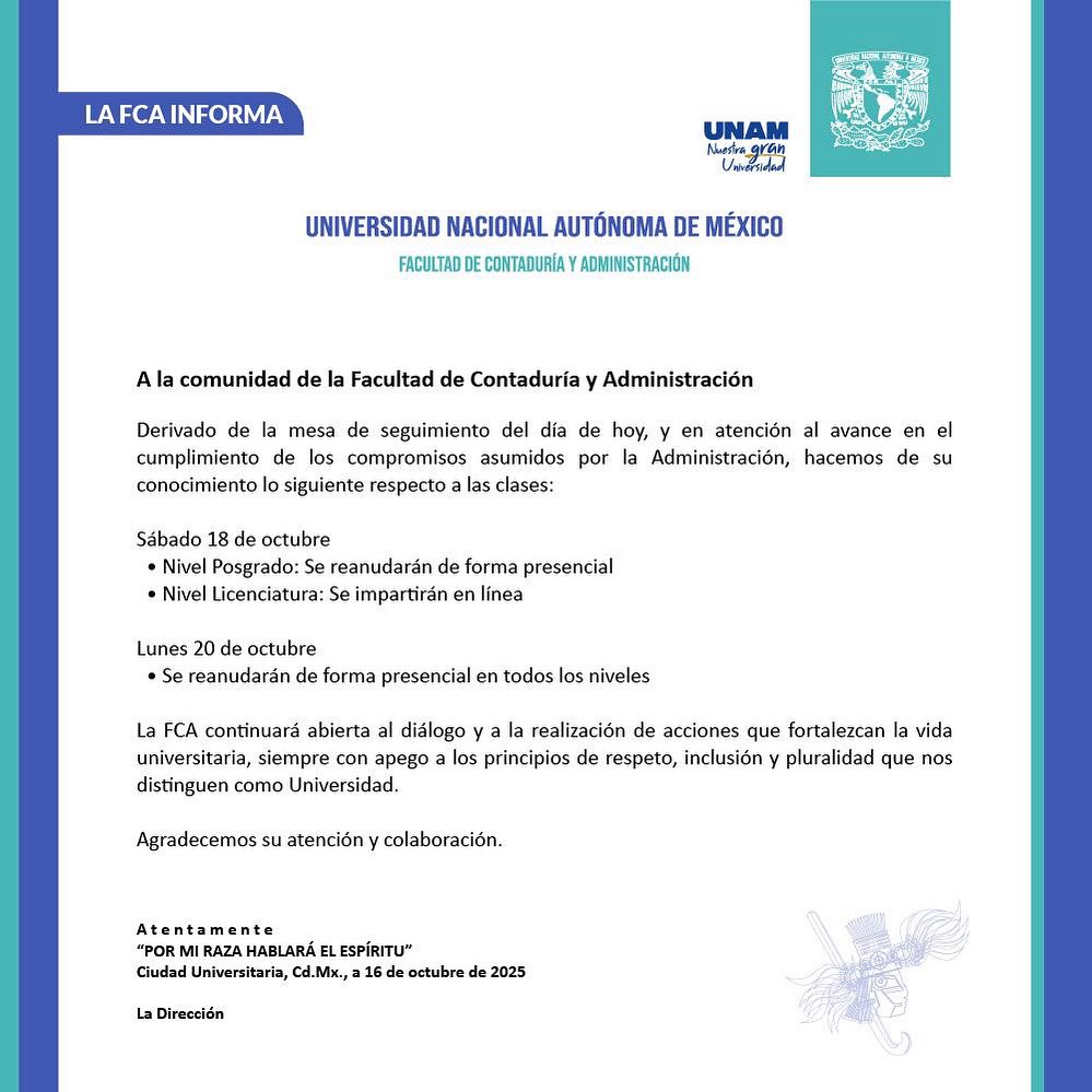 Facultad de Contaduría y Administración - UNAM (@fcaunamoficial) on Twitter photo 