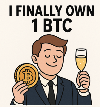 🥥 코코넛 단편집 🥥
[홀코이너의 순간. 1 BTC, 나의 독립선언문]

오늘 나는 드디어 1 BTC를 보유했다.
가격은 1BTC당 약 166,000,000원.
내 통장엔 원화가 줄었지만,
내 인생엔 확신이 늘었다.

불과 몇년 전만 해도
“1 BTC = 1억 원”은 농담이었다.
사람들은 비트코인을 “거품”이라 불렀다.

하지만