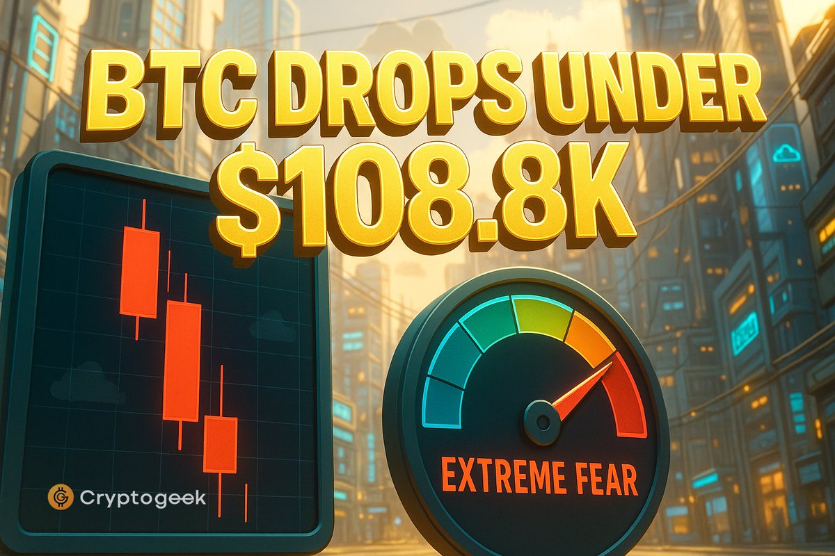 the_Cryptogeek's tweet image. $BTC drops under $108.8K 📉
Extreme fear as macro headwinds bite 😬. Majors follow - risk-off back on.
Capitulation or springboard? #BTC #TheBlock #Markets
