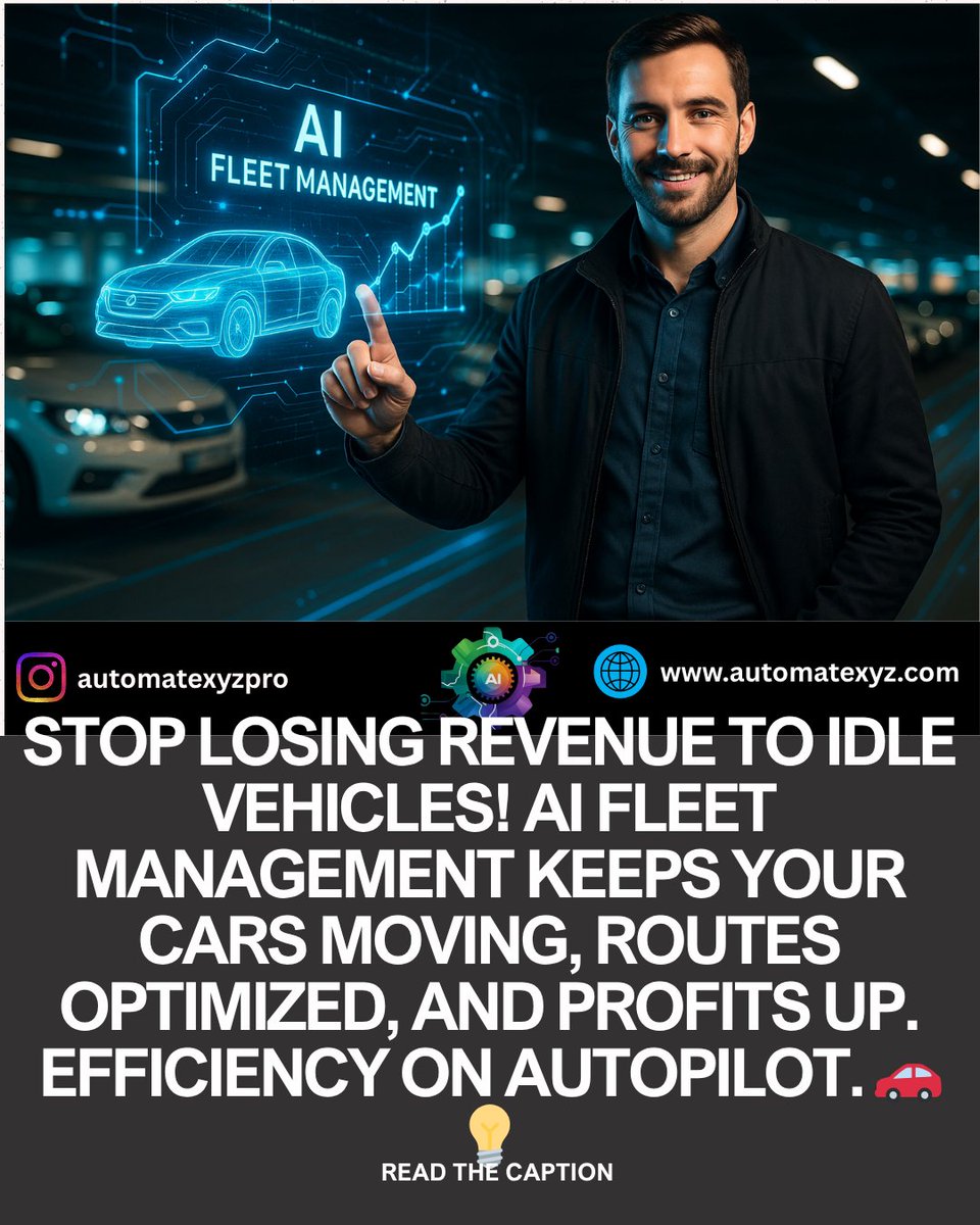 automatexyzpro's tweet image. Stop losing revenue to idle vehicles! AI fleet management keeps your cars moving, routes optimized, and profits up. Efficiency on autopilot. 🚗💡