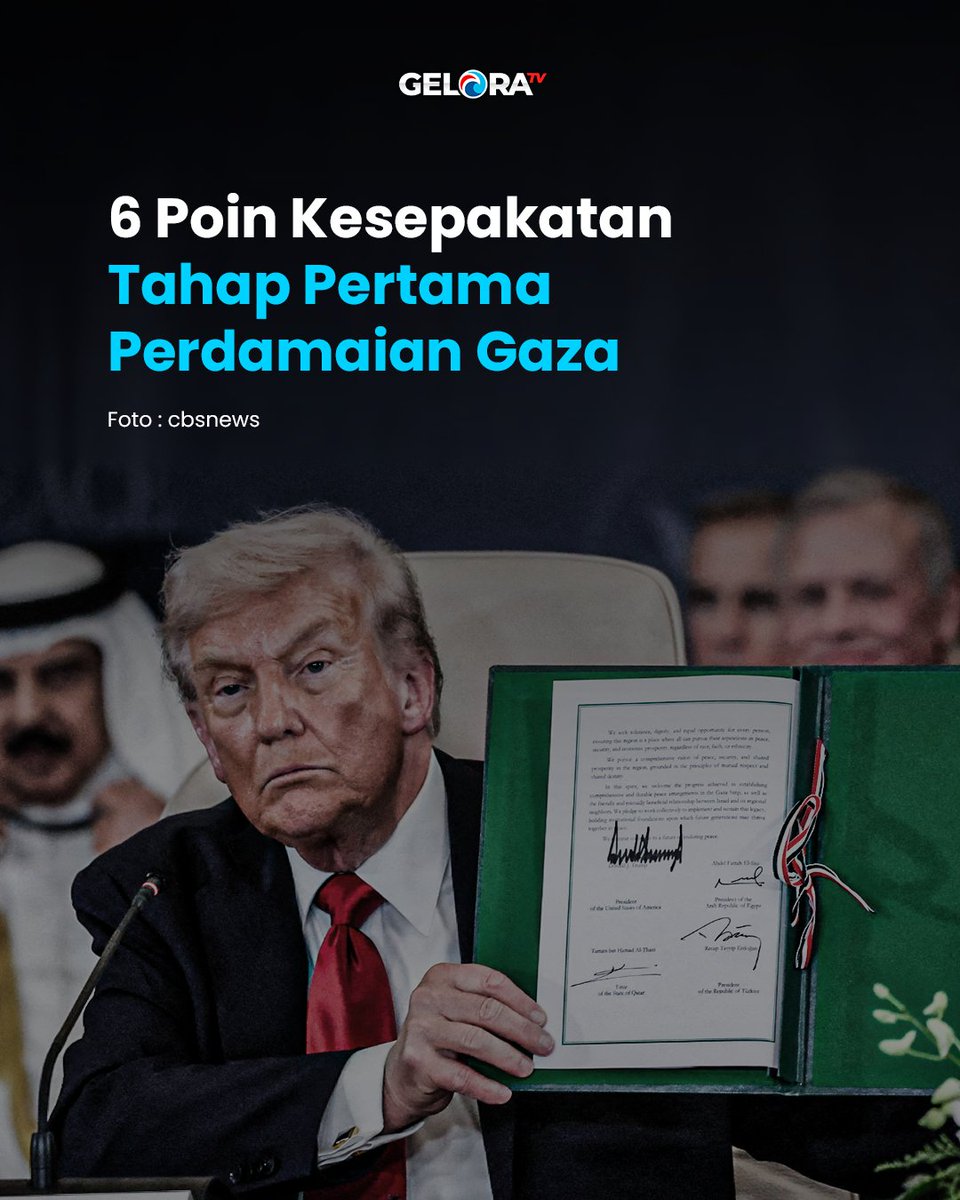 geloratvoffc's tweet photo. Perjanjian Damai di Sharm el-Sheikh, Mesir (13/10/2025) disebut sebagai tonggak penting dalam upaya mengakhiri penderitaan panjang rakyat Palestina.  

#Gaza #SharmElSheikh #GazaPeaceSummit #GeloraTV #PartaiGelora https://t.co/oy2GCqO25X
