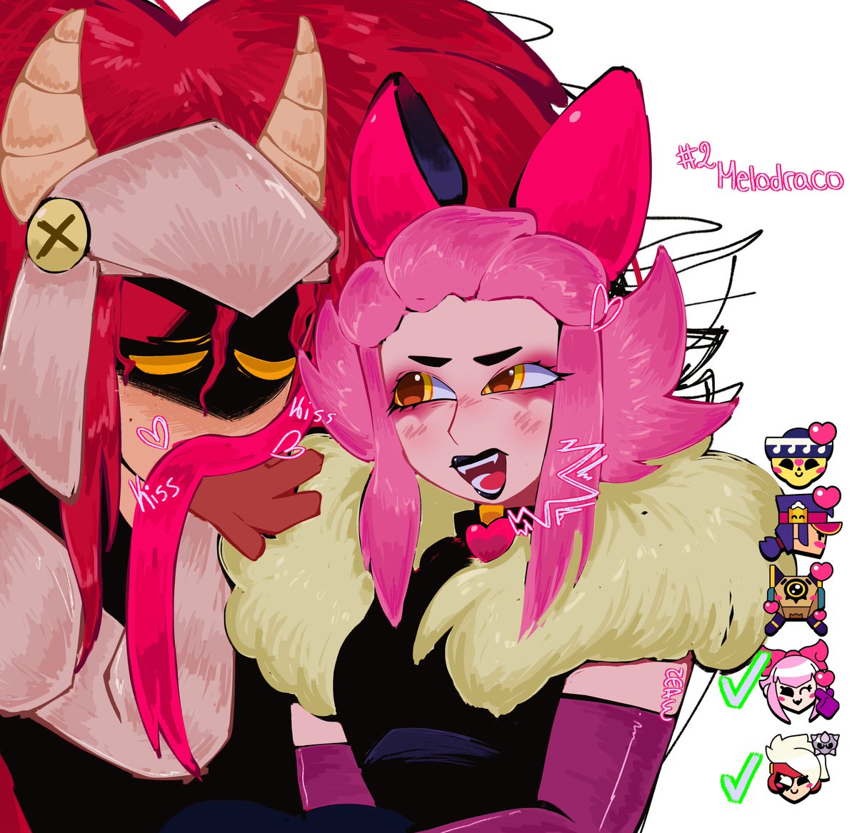 sillyzeaw's tweet image. Kiss Challenge: Draco x Melodie
(2/5)
Ah, perdón si no es un beso en si, solo experimento el significado¿
#BrawlStarsArt