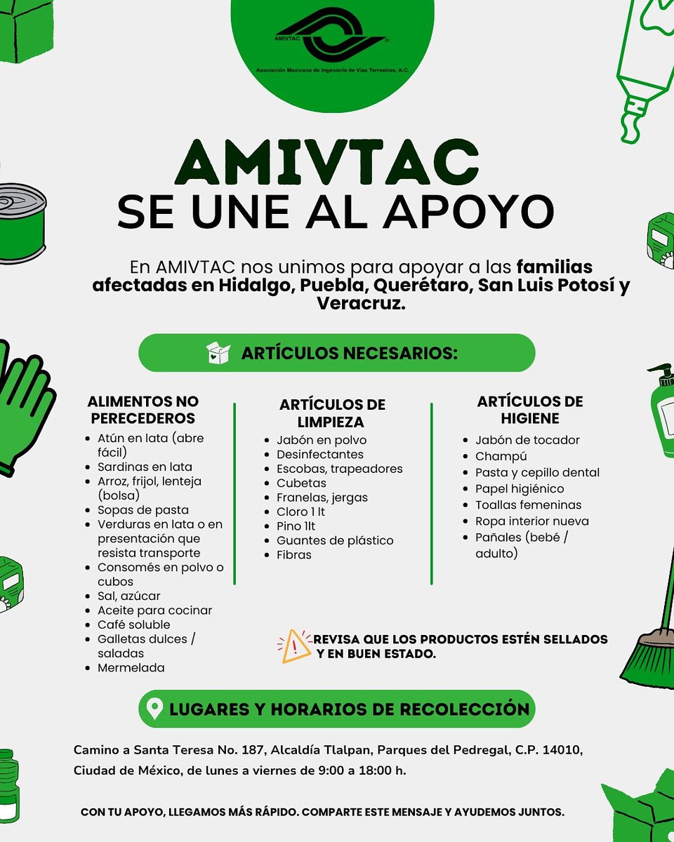Hoy más que nunca, Veracruz, Hidalgo, Puebla, Querétaro y SLP nos necesitan. Cada donación cuenta y cada gesto refleja lo que somos como comunidad AMIVTAC: personas que construyen con el corazón. 🤝 Info en la imagen.
#AMIVTAC #FuerzaVeracruz #ApoyoSolidario