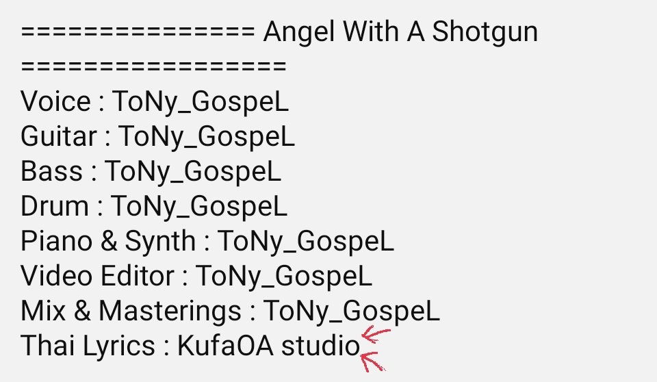 เผื่อคนยังไม่รู้ คนแต่งเนื้อไทยเพลงนี้คือ KufaOA studio นะคะ คิดถึงช่องคุณฟ้ามาก โอกาสมั้ยคะที่เราจะได้ฟังคุณฟ้าร้องเพลงนี้เอง 5555555555555