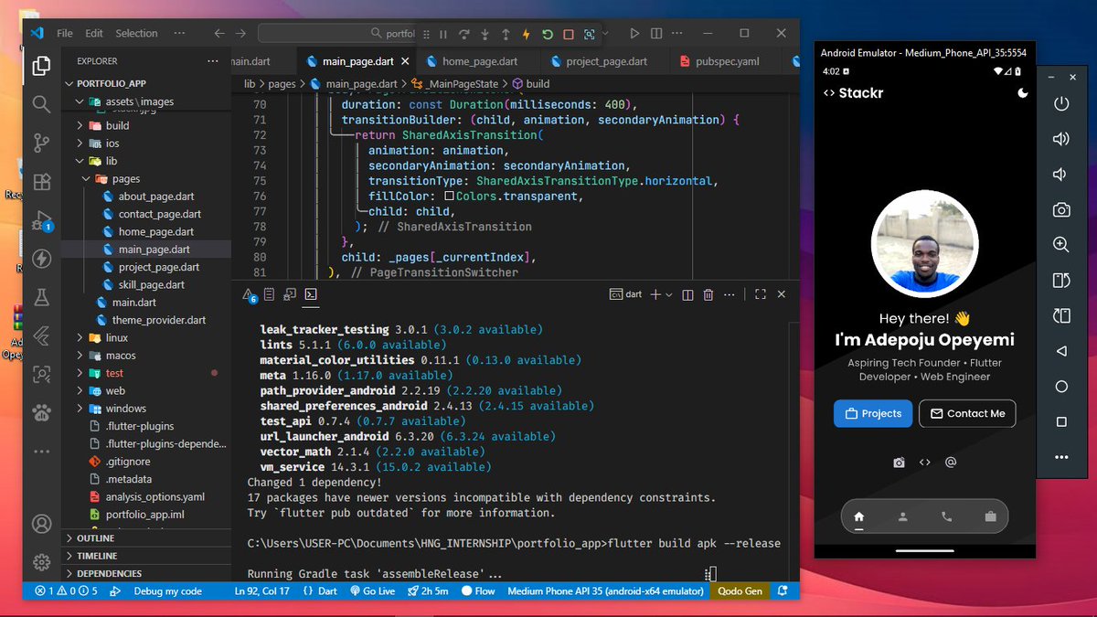 Stackarius's tweet image. Stage 0 task, building my Personal Portfolio App. The app will showcase my About, Skills, and Contact sections in a clean and responsive design. I’m using Flutter to build it, a little scared 😅, but I’m ready to learn and push through!
#HNGInternship #Flutter