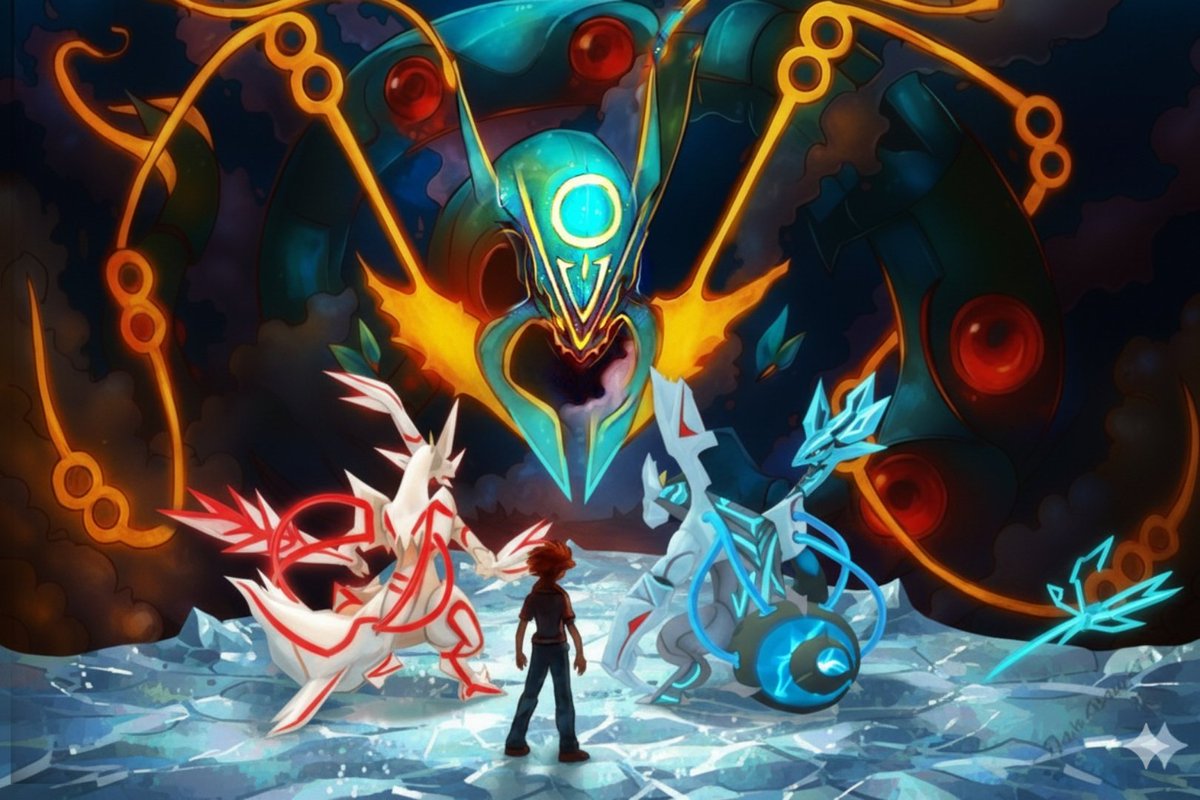 LaxitLal's tweet photo. AI artwork for mega rayquaza raid day in Pokemon go. Mega rayquaza vs trainer with both kyurem
#PokemonGOApp https://t.co/Kvdj2DCjOP