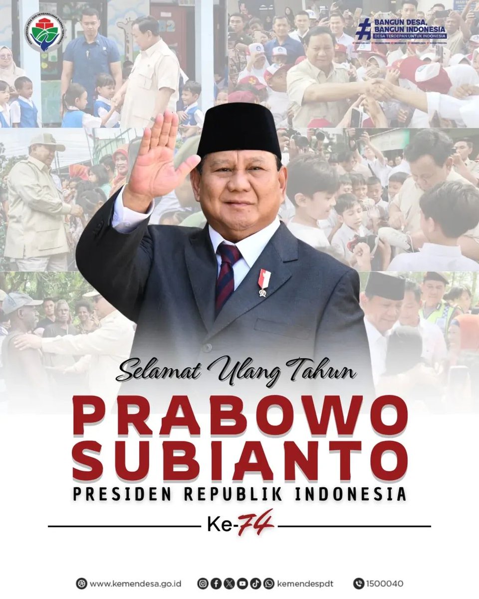 arjuna16sp's tweet photo. Selamat Ulang Tahun ke-74 kepada Presiden Republik Indonesia, Bapak Prabowo Subianto.

Semoga Bapak senantiasa dianugerahi kesehatan dan keteguhan hati dalam memimpin Indonesia. 

#KemendesPDT
#BangunDesaBangunIndonesia
@prabowo 
@YandriSusanto27 
@kemendespdt 
@tpp_simalungun https://t.co/giOLFMOEIY