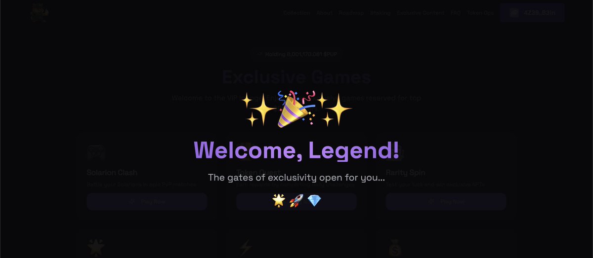 UPDATE : We’ve added an Exclusive Section on our site for those who hold more than 5,000,000 $PUP tokens!!

There are some games waiting for you to play! 😁