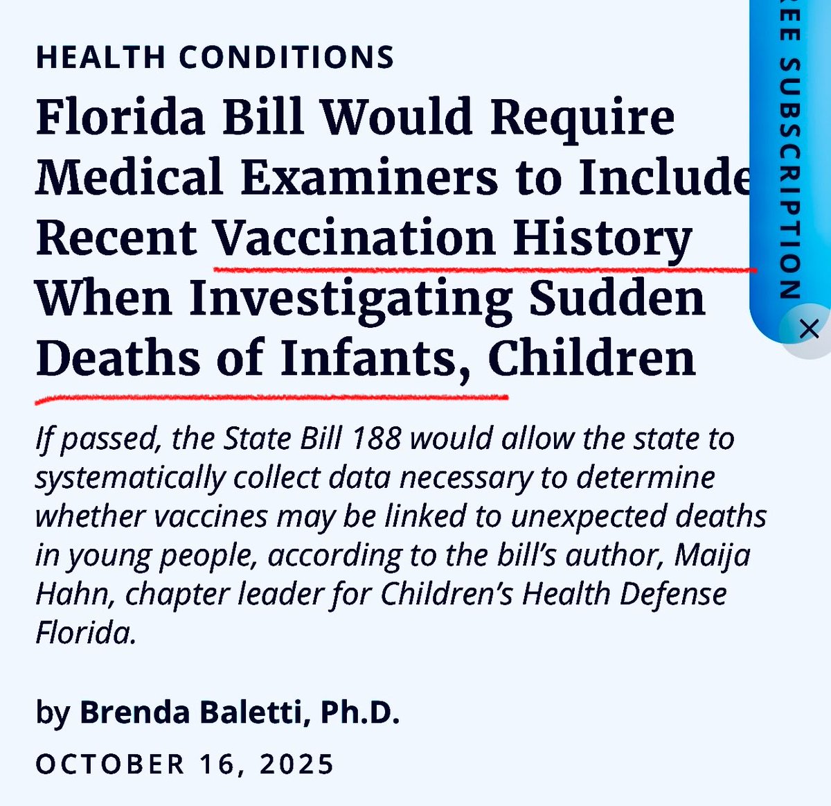 stopvaccinating's tweet image. THIS IS HUGE!!!
Did you know that medical examinations categorically REFUSE to test if vaccines may play a role in infant deaths? Over 3,500 “SIDS” deaths per year within days of vaccination and medical examinations WILL NOT TEST FOR VACCINES AS A CAUSE.
Define “conspiracy!”