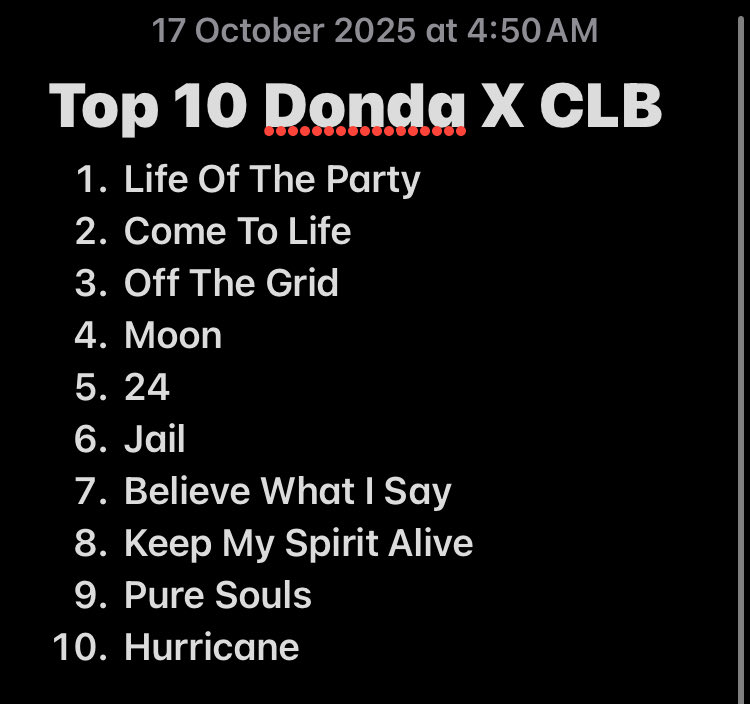 Just finished relistening to CLB and I gotta say it was pretty solid 😳 much better than my fl of it and it got me in a positive mood so I’ve decided to do my combined top 10 favourite Donda X CLB songs since that was the big battle of 2021 ⬇️⬇️⬇️⬇️