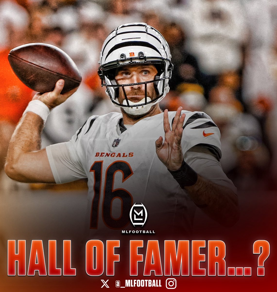MLFootball's tweet image. #BENGALS QUARTERBACK JOE FLACCO IS A HALL OF FAMER…?

• 1× Pro Bowler
• Super Bowl Champion
• Super Bowl MVP (XLVII)
• 1× AFC Offensive Player of the Week
• AFC North Division titles: 4
• AFC Championship Game appearances: 3
• Playoff appearances: 7 

League Records:
•